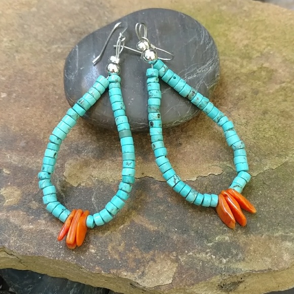 NaturesVintageJewels Jewelry - Turquoise and coral earrings